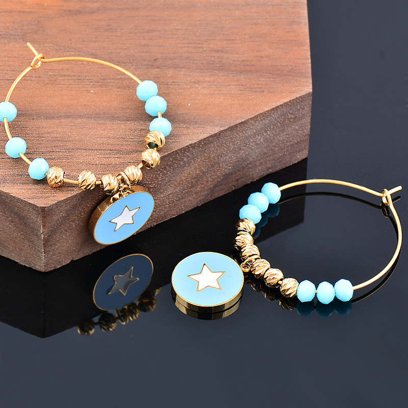 Vacation Star Artificial Crystal Titanium Steel Enamel Drop Earrings 1 Pair