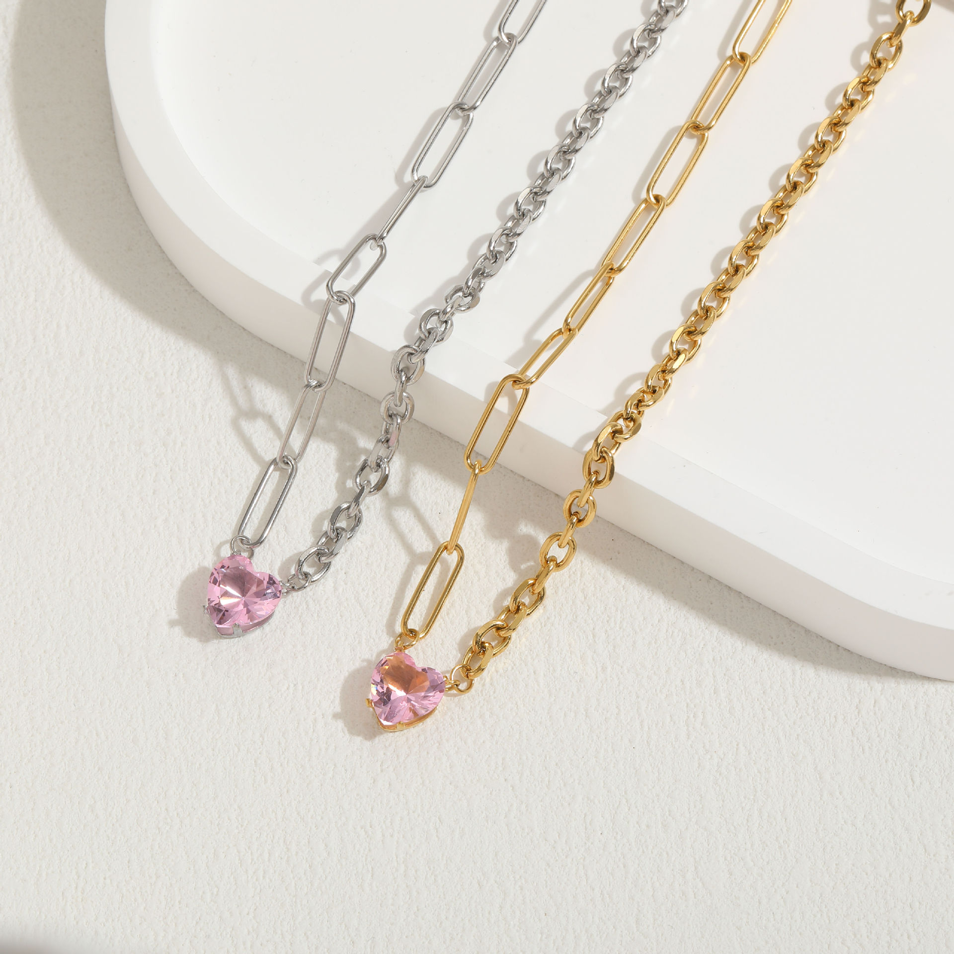 Zircon Pendant Material Pendant Necklace Classification Wholesale Jewelry Sweet Simple Style IG Style Heart Shape 304 Stainless Steel 14K Gold Plated Pendant Necklace