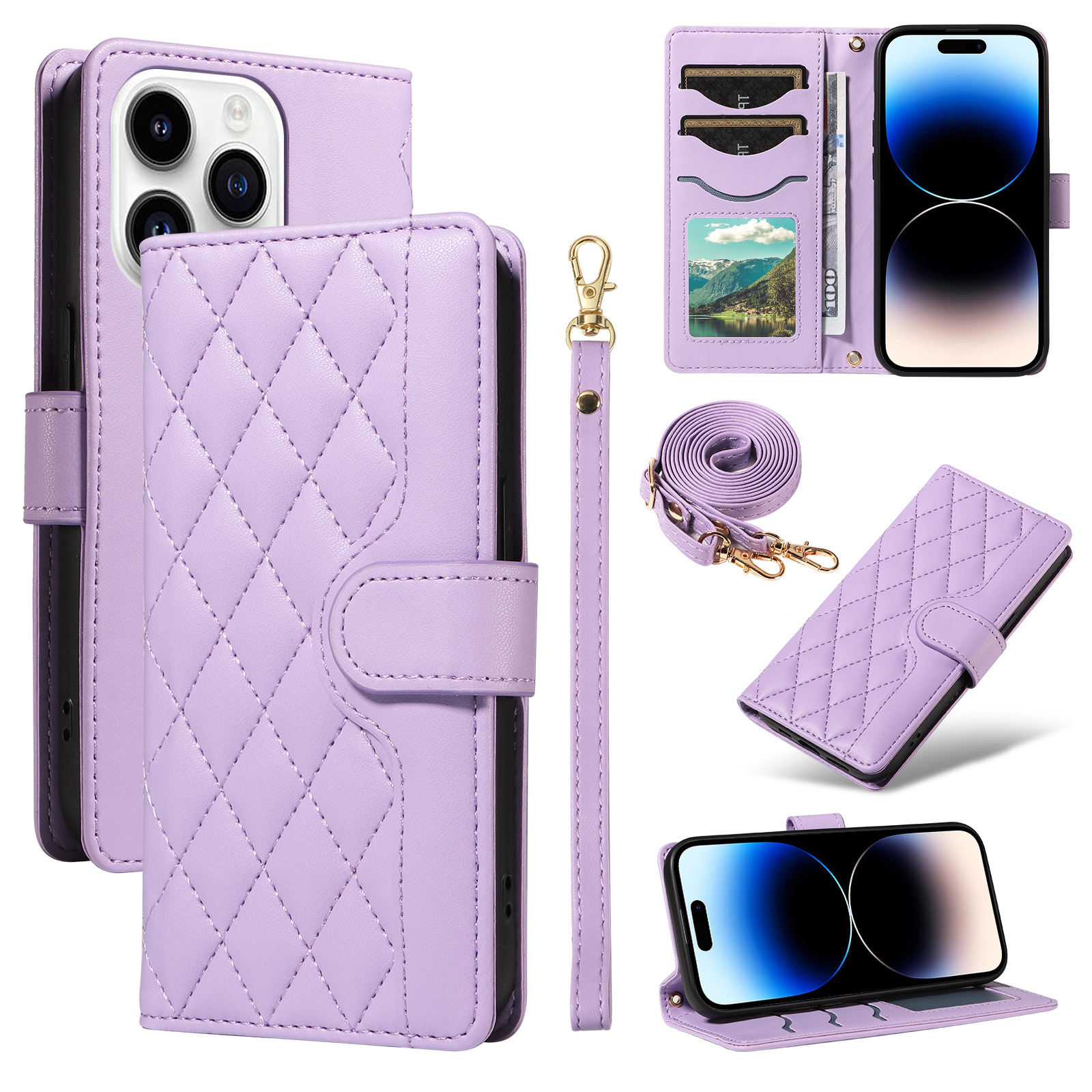 Cross-border new Samsung S25 edge 5G rhombus stitching small fragrant style mobile phone leather case with lanyard