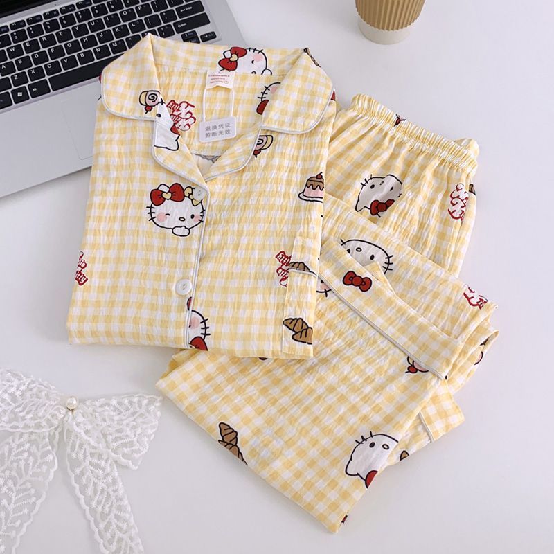 Douyin texto cifrado pantalones de manga larga pijamas mujer nube algodón primavera y verano celebridad de Internet pequeño libro rojo cómodo y dulce servicio a domicilio de dibujos animados