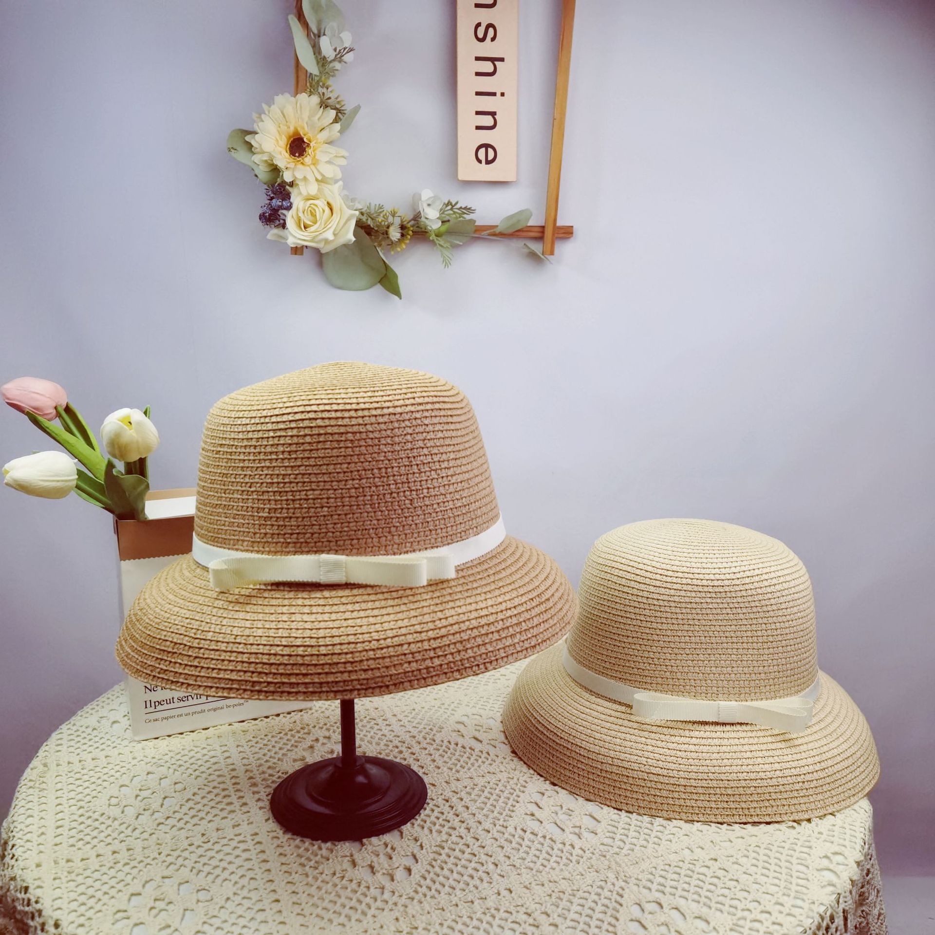 Hepburn Style Raffia Straw Sun Hat For Women Summer Beach_voghion.com