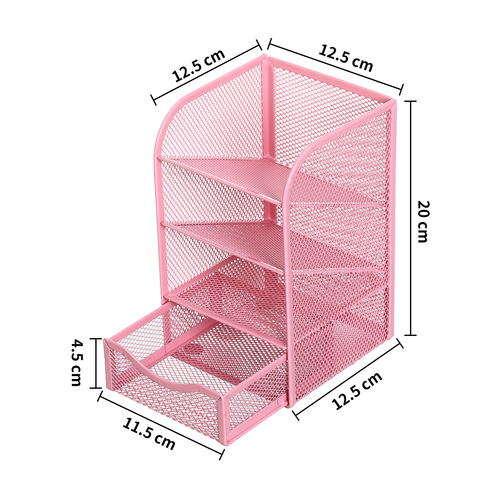 Metal Desk Organizer with Four-Level Note Holder, Office Supply Metal Pen Tower, Wholesale Stationery Items, Drawer-style Honeycomb Pen Pot