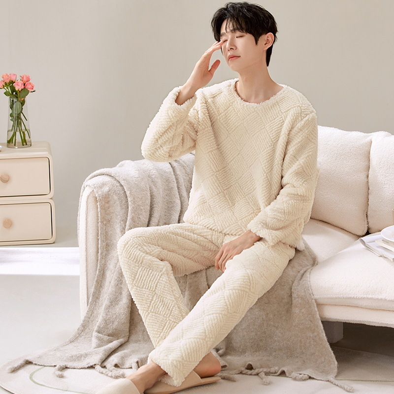 Winter Coral Velvet Pajamas for Men Fleece-Lined and Thickeneded Men's New High-End Warm Flannel Two-Piece Suit for Winter