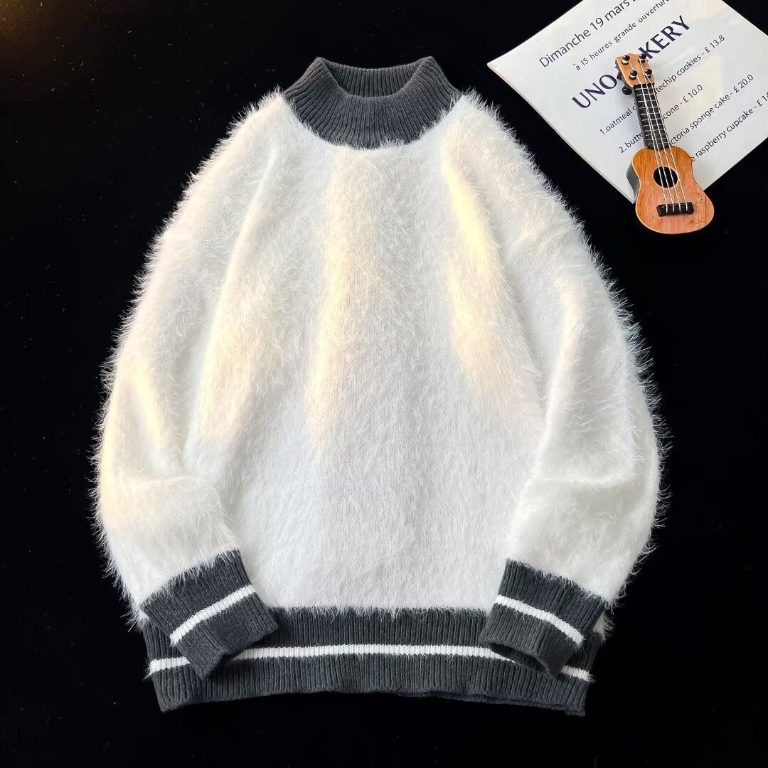 Demi-season Japanese retro knitted sweater with a round collar