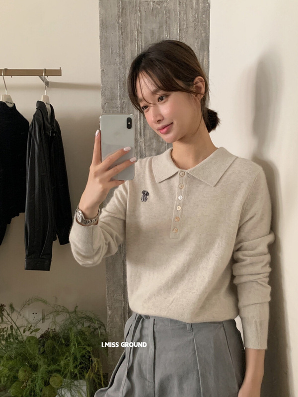 imiss 韩系2025新款女舒适百搭卡通图案polo领针织衫(含4%羊羔毛)|undefined