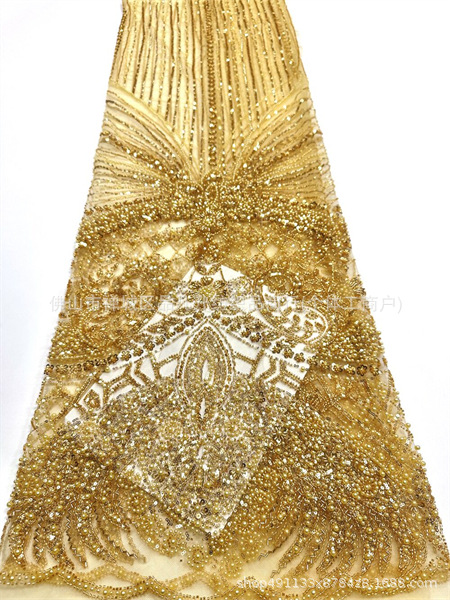 Fabrica directa de fabricación de tejido de bordado de bolsas tridimensionales franceses de alta gama vestido de boda de moda tubo de bordado de perlas tela