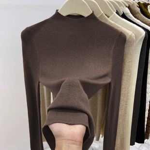 2025 New Autumn and Winter Half Turtleneck Soft Waxy Knitwear Women's Slim Pullover Knitwear Thin Inner Mid-Collar Bottoming Shirt