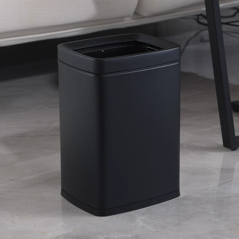 Cubo de habitación de hotel de doble capa de tamaño pequeño de lujo hogar sin tapa 8 aspecto elevado cuadrado de acero inoxidable hueco estrecho cubo de basura Luz