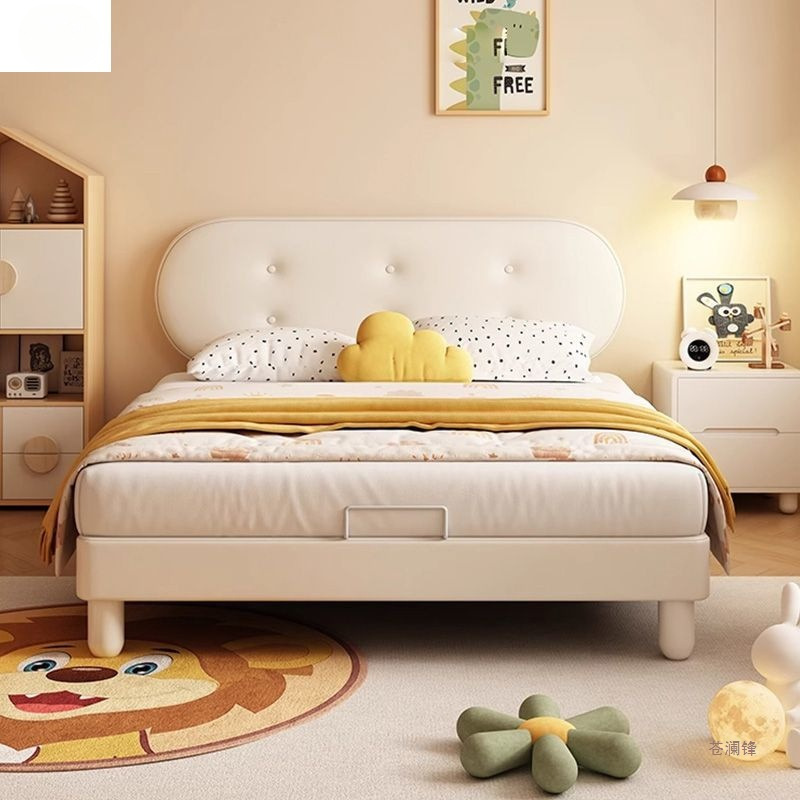 French Cream Style Children's Bed for Boys and Girls Biscuit Bedside Layer Cowhide Children's Room Small Apartment Solid Wood Girls' Bed