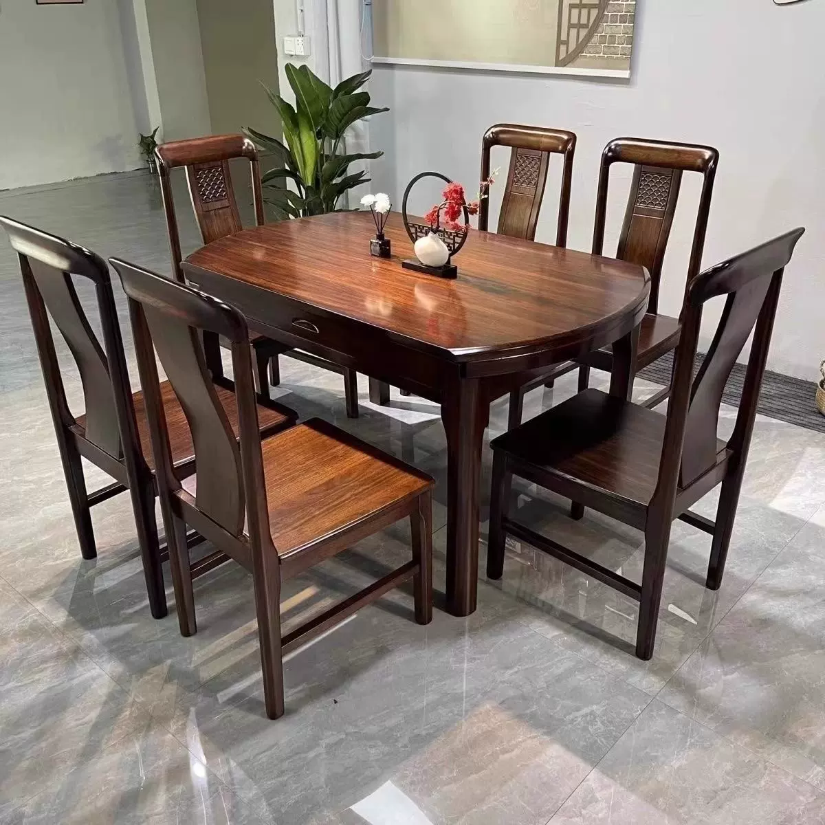 乌金木实木餐桌中式轻奢小户型方圆两用伸缩折叠大批发大家用饭桌