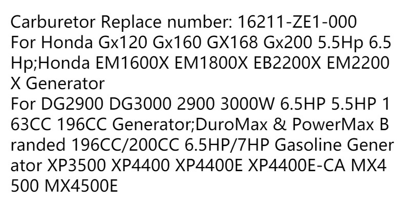 Gx120 Gx160 Generator Carburetor Gx200 5.5Hp 6.5Hp 2Kw 168F Gasoline Engine Parts