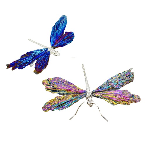 Natural black tourmaline electroplated crystal dragonfly ornaments Colored crystal feather tourmaline butterfly dragonfly ornaments