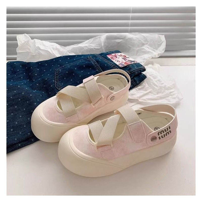 Zapatos blancos de un pie para mujeres 2024 otoño nuevos zapatos de mujer de verano Velcro zapatos casuales universales cabeza redonda