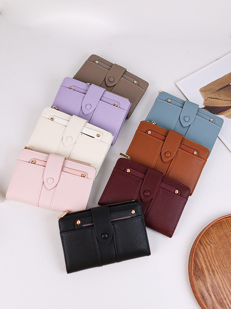 Fábrica de bolso al por mayor bolso de cambio corto de mujer japonés y coreano pequeño fresco bolso de tarjetas multifuncional hebilla cartera multifuncional