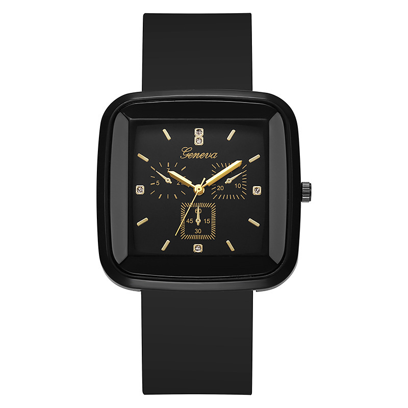 Moda cuadrada otoño e invierno reloj de nicho para estudiantes correa de silicona simple ins reloj de mujer coreana reloj de cuarzo femenino negro
