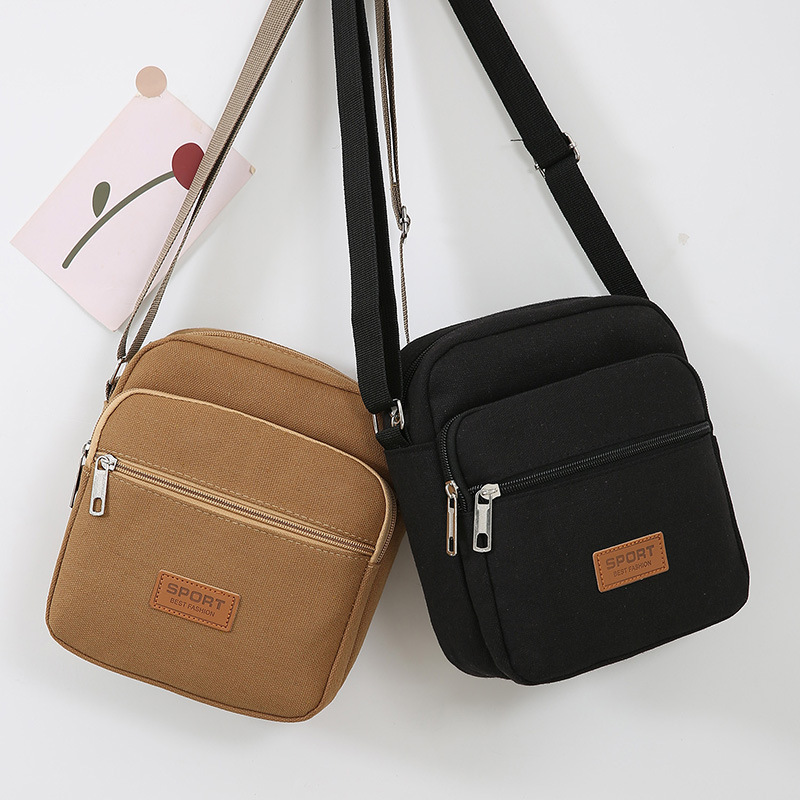 New Men's Bag Canvas Bag Men's Crossbody Bag Small Square Bag Business Commuter Shoulder Bag Business Cashier Bag Street Stall Bag