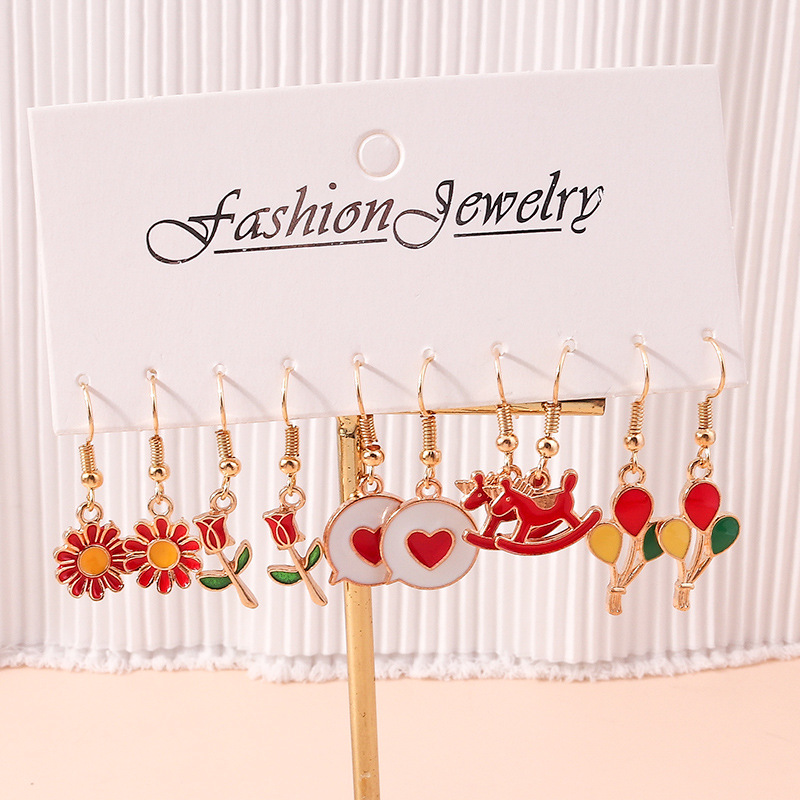 1 Set Fashion Heart Shape Flower Alloy Enamel Womenu0027S Drop Earrings