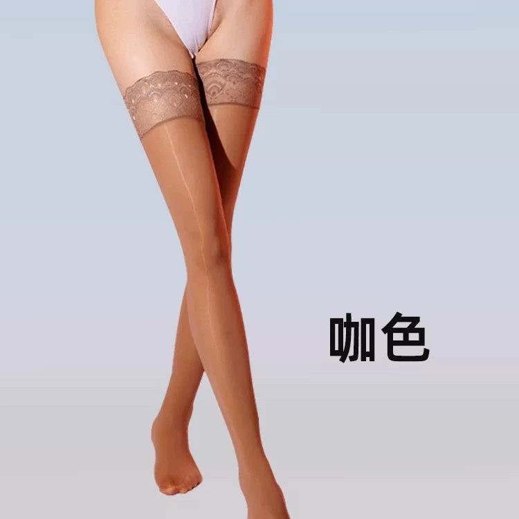[912针马油长筒袜硅胶防滑孔雀尾花边长筒丝袜8D油亮过膝丝袜蕾丝]