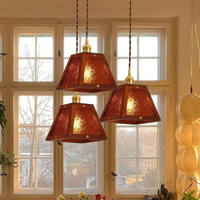Retro nostálgico vieja Shanghai colorido vidrio de madera sólida cabezal de cama dormitorio bar comedor pequeño candelier de nuez negra