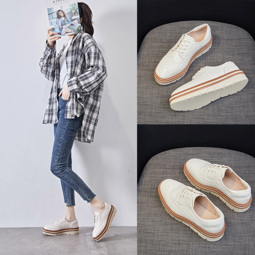 Women's Thicker Sole New Spring and Autumn Season British Style Brogues Leather Shoes, Versatile Genuine Leather Casual Loafers