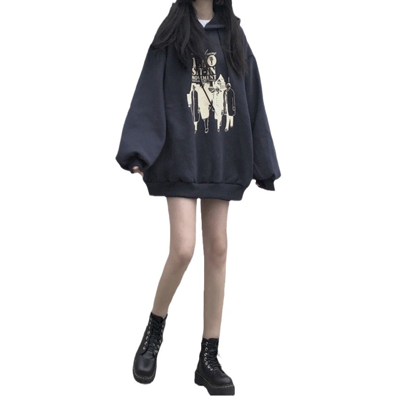 Suéter forrado de lana ropa de mujer Otoño e Invierno Nuevo estilo coreano suelto retro estilo Hong Kong abrigo de estudiante con capucha ropa de mujer entrega de una sola pieza