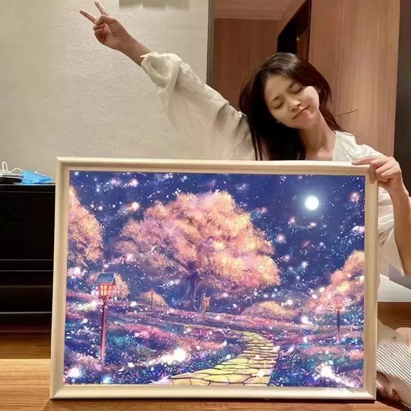 Кристальная живопись холст пейзаж — полный наборов DIY, размеры 30×40 и 40×50 см, деревянная коробка или белая рама