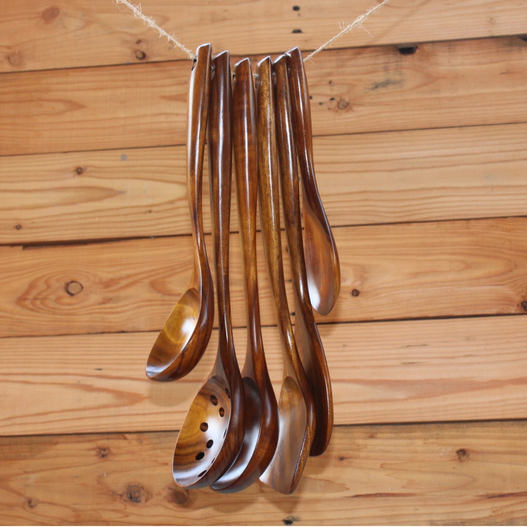 Madera de Acacia mango grueso pala de madera cuchara de madera sartén antiadherente espátula de cocina cuchara de madera mango largo cuchara de sopa cuchara de gachas