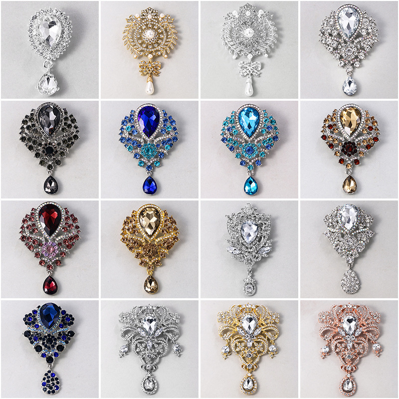 European And American New Luxury Crystal Glass Brooch For Women, Handheld Flower Wedding Decoration Brooch, Suit_voghion.com