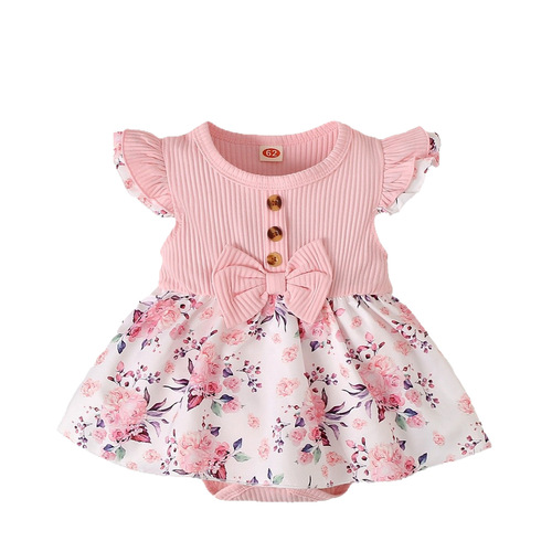 Ins-style Amazon infant and toddler spring and summer bestseller girl baby sleeveless floral print triangle rash guard dress