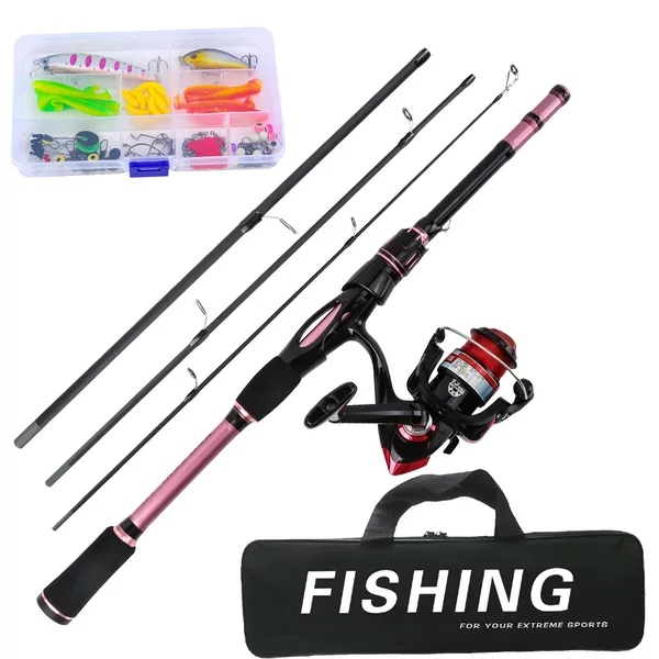 Cross-border 1.8M pink four-section spinning rod lure rod fishing gear set with spinning reel and straight handle fishing rod for foreign trade wholesale