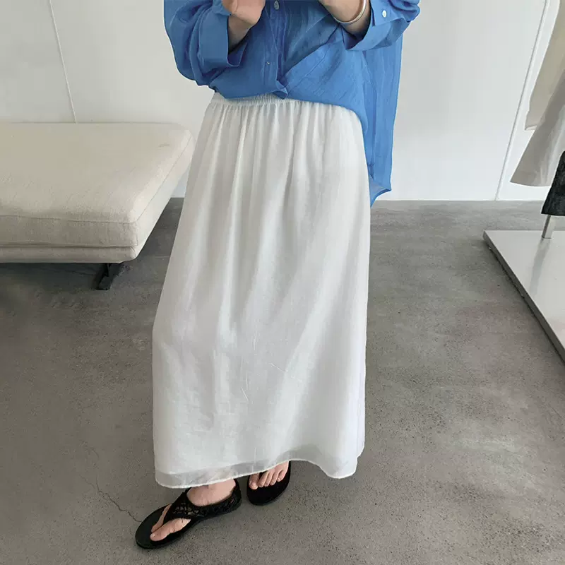 TG 温柔飘逸氛围感雪纺半身裙女2025夏季新款松紧腰宽松长裙24914