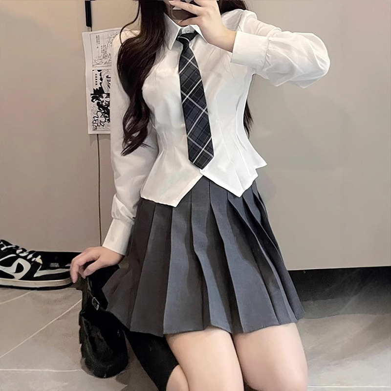 Waist-Cinching Jk Uniform Preppy Style Sexy Long-Sleeved Shirt Women's Summer Top Style Slim White Shirt Sexy Suit