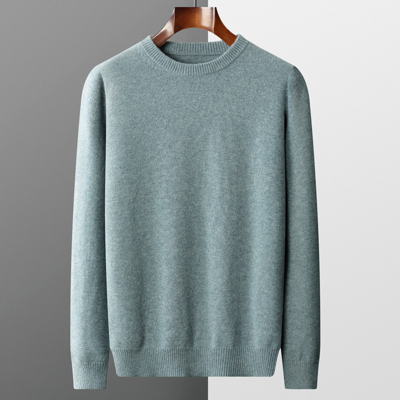 100% pure wool thickened autumn and winter classic men's round neck knitted sweater 23 year new versatile base top_voghion.com
