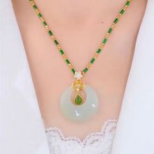 新款古风仿玉平安扣项链高级感水滴之心吊坠轻奢风竹节链气质礼物