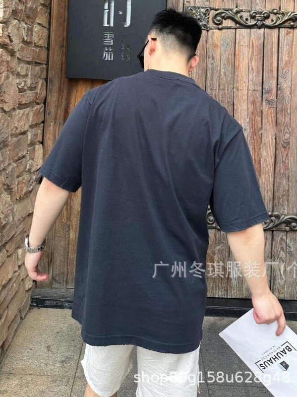 男女カップル春夏新作小麦文字ロゴ胸刺繍ウォッシュ半袖Tシャツ品質の違い|undefined