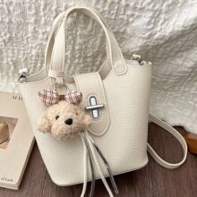 跨境2026新款质感荔枝纹包女潮春季时尚水桶包斜挎包手提菜篮子包