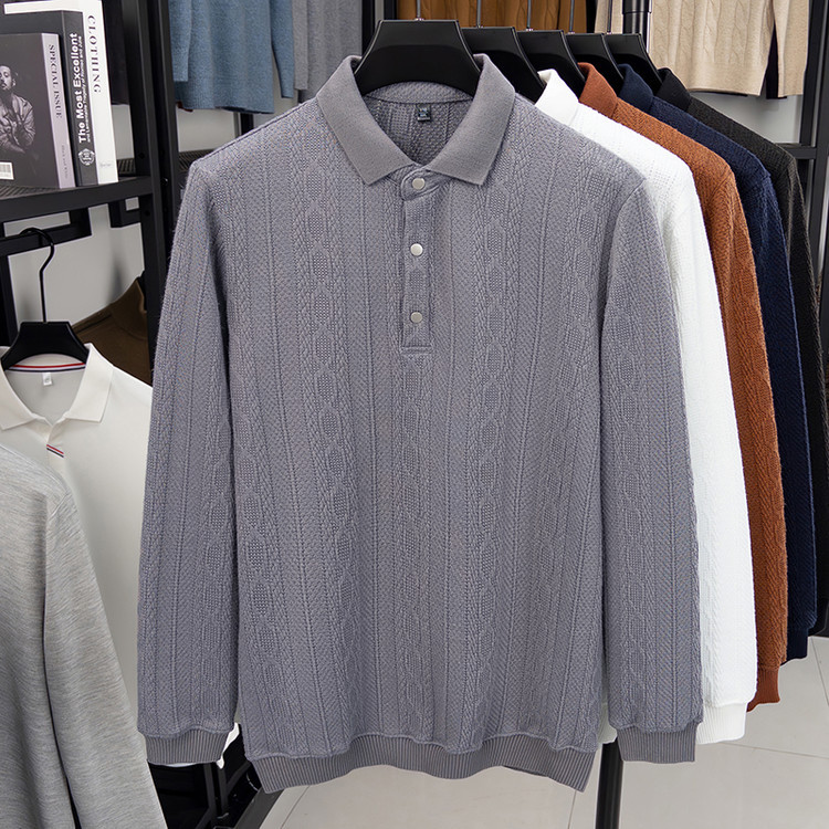 Otoño e invierno engrosado de manga larga de hombre con solapa polo nuevo jersey jacquard de punto de mediana edad hombre suéter simple