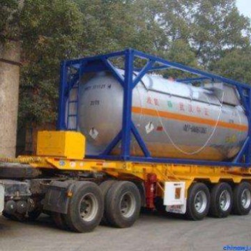 后三桥20英尺危险品罐箱骨架运输半挂车,液氯罐箱低温槽罐车现货