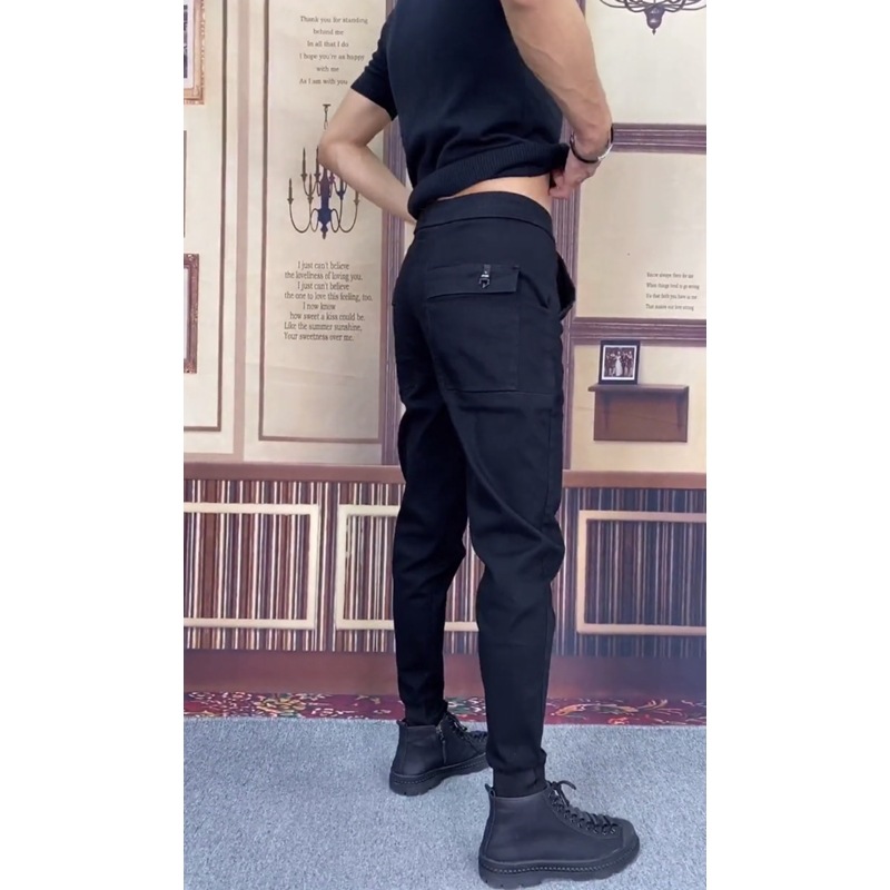 2024 Men's New Black Jeans Fashion Trend Versatile Haren Internet Celebrity Elastic Slimming Casual Pants_voghion.com