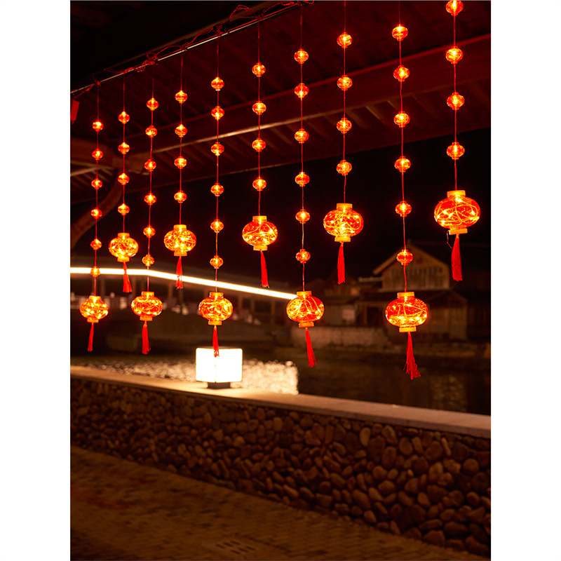 설날 빨간 랜턴 장식 장식 빛 작은 색 빛 번쩍이는 빛 끈 빛 새해 별 새해 장식 발코니 봄 축제 장식 홈