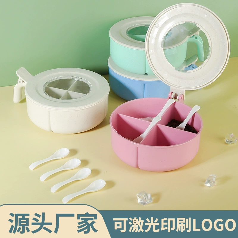 Cross-border wheat straw seasoning box with lattice and lid Nordic style kitchen salt tank moisture-proof simple flavor box wholesale