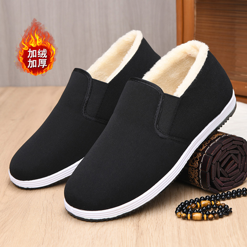 一件代发冬季加绒加厚老北京布鞋男棉鞋保暖工作懒人棉布鞋防寒