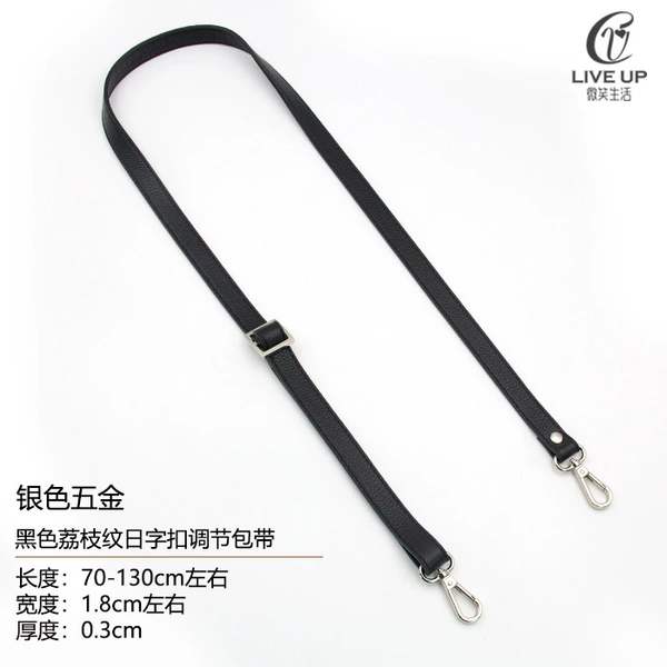 Black 1.8CM*Length 130CM-Silver buckle (Litchi pattern sun buckle adjustment)