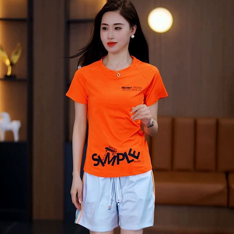 Клубы танцевальный спортивный костюм женский летний тонкий модный повседневный свободный дышащий принт с круглым вырезом корейской версии