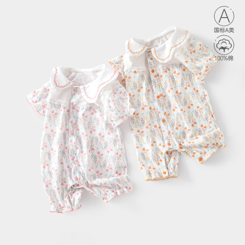 Summer baby clothes pack diaper princess style girls baby children's outfit onesie infant A class pure cotton short sleeve crawling suit