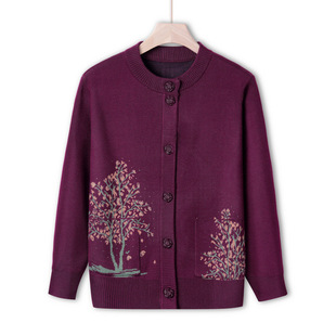Middle-aged and elderly autumn clothing foreign-style sweater cardigan top female elderly mother autumn sweater coat grandma clothes