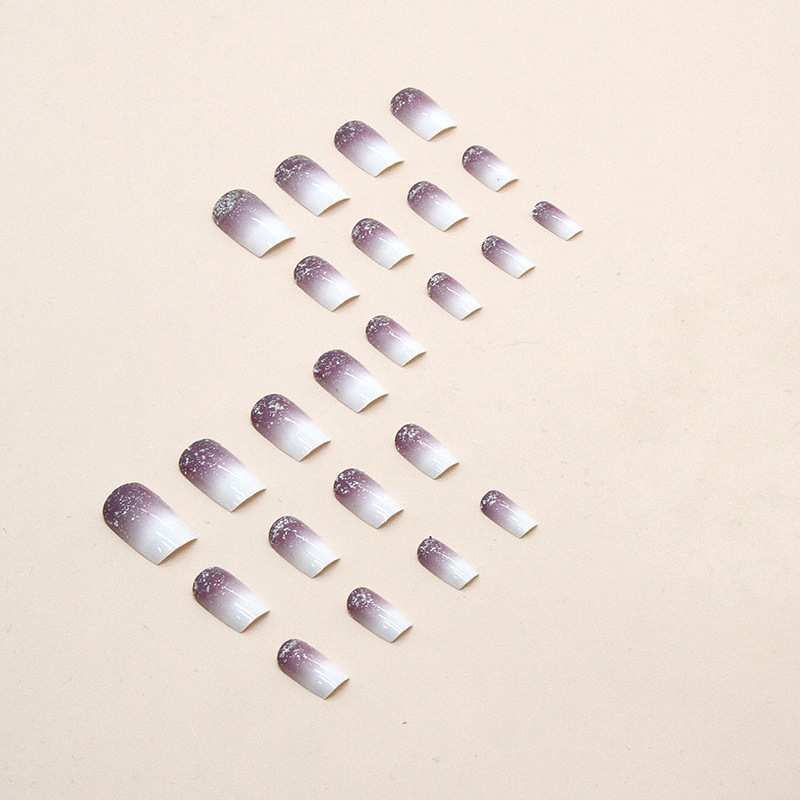 Medium to long European gradient purple wearing armor fragments with glittering pink Instagram style nail patches_voghion.com