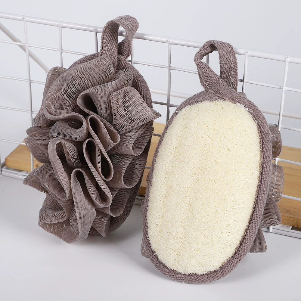 Loofah Bath Sponge (Natural), Cotton‑Linen & Loofah, Multiple Sizes 8×8–12×12 cm