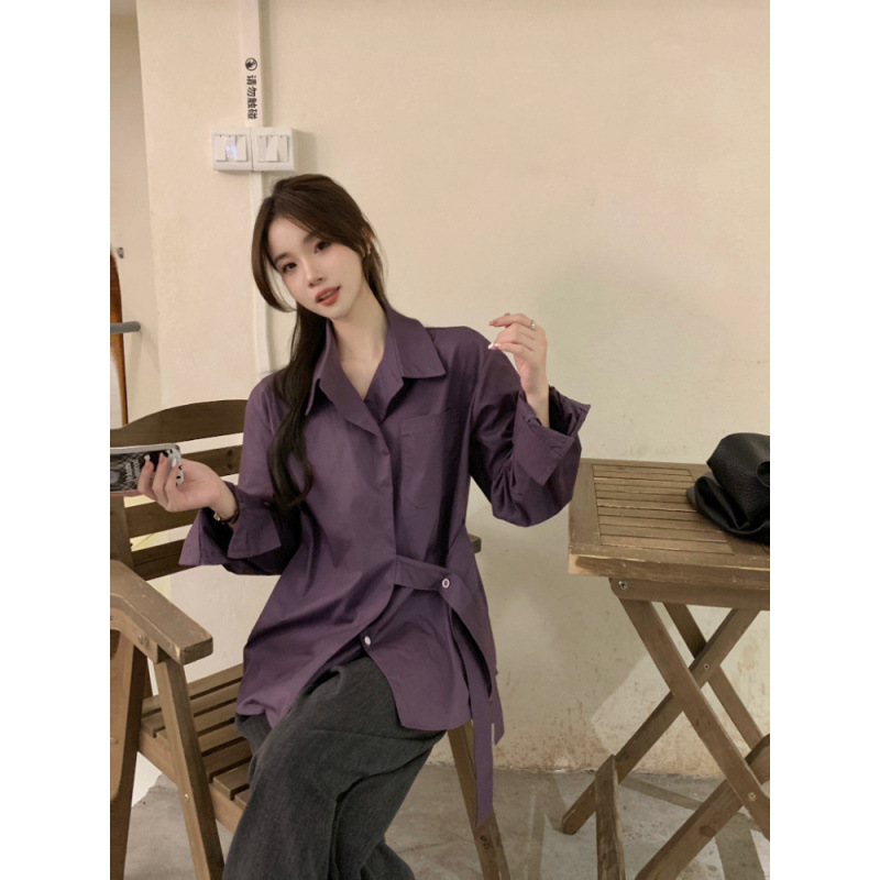 Design solid color retro shirt for leisure
