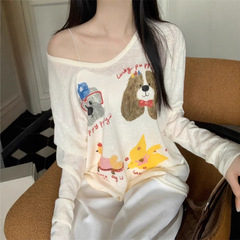 大衆趣味プリント長袖tシャツ女性の薄い日焼け止め上着秋のデザイン感が流行しています。